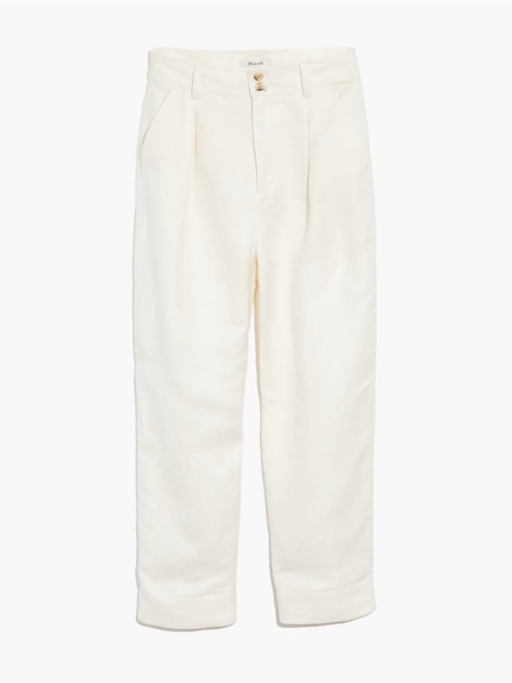NWT Madewell Cream Linen-Blend Pleated Taper Wide-Leg Pants